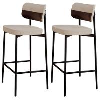 Kit 02 Banquetas Alta Bar Cozinha Sala De Jantar Aço Preto Kaira C01 Linho Areia Courino Café - Lyam Decor - 1