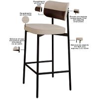 Kit 02 Banquetas Alta Bar Cozinha Sala De Jantar Aço Preto Kaira C01 Linho Areia Courino Café - Lyam Decor - 7