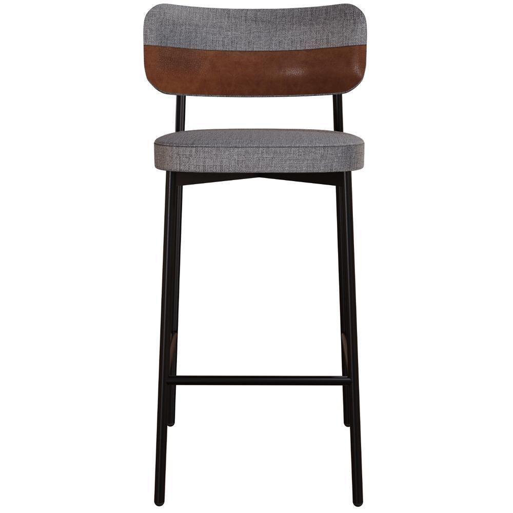 Kit 02 Banquetas Alta Bar Cozinha Sala De Jantar Aço Preto Kaira C01 Linho Cinza Courino Whisky - Lyam Decor - 4