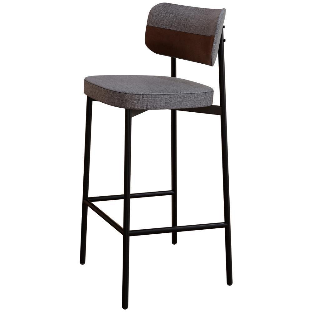 Kit 02 Banquetas Alta Bar Cozinha Sala De Jantar Aço Preto Kaira C01 Linho Cinza Courino Whisky - Lyam Decor - 5