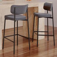 Kit 02 Banquetas Alta Bar Cozinha Sala De Jantar Aço Preto Kaira C01 Linho Cinza Courino Whisky - Lyam Decor - 6