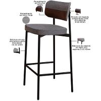 Kit 02 Banquetas Alta Bar Cozinha Sala De Jantar Aço Preto Kaira C01 Linho Cinza Courino Whisky - Lyam Decor - 7