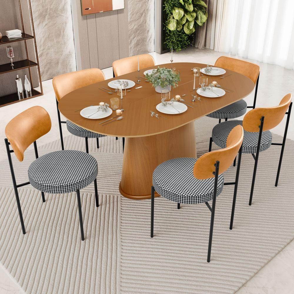 Mesa Para Sala De Jantar Valência Com 06 Cadeiras Sala De Jantar Louise L02 Couríssimo Whisky Pied Poule - Lyam Decor - 8
