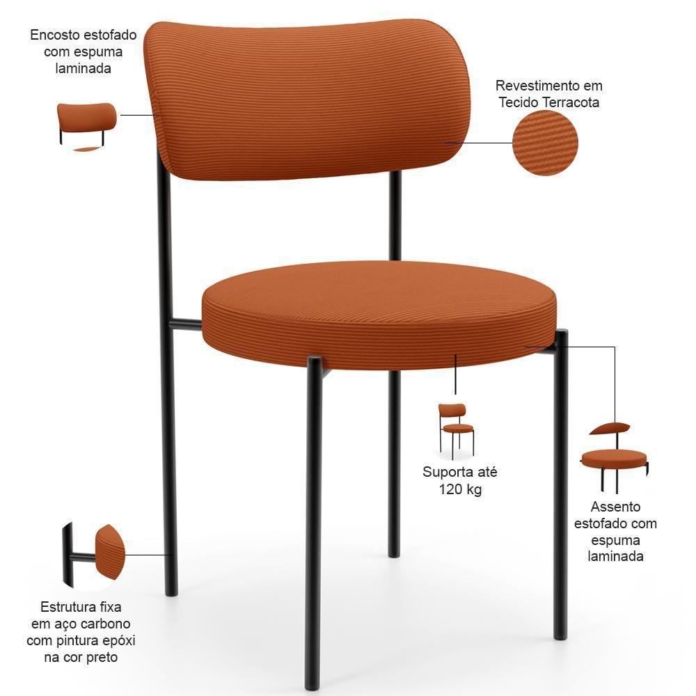 Mesa Para Sala De Jantar Valência Com 06 Cadeiras Sala De Jantar Louise L02 Tecido Terracota - Lyam Decor - 7