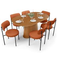Mesa Para Sala De Jantar Valência Com 06 Cadeiras Sala De Jantar Louise L02 Tecido Terracota - Lyam Decor - 1