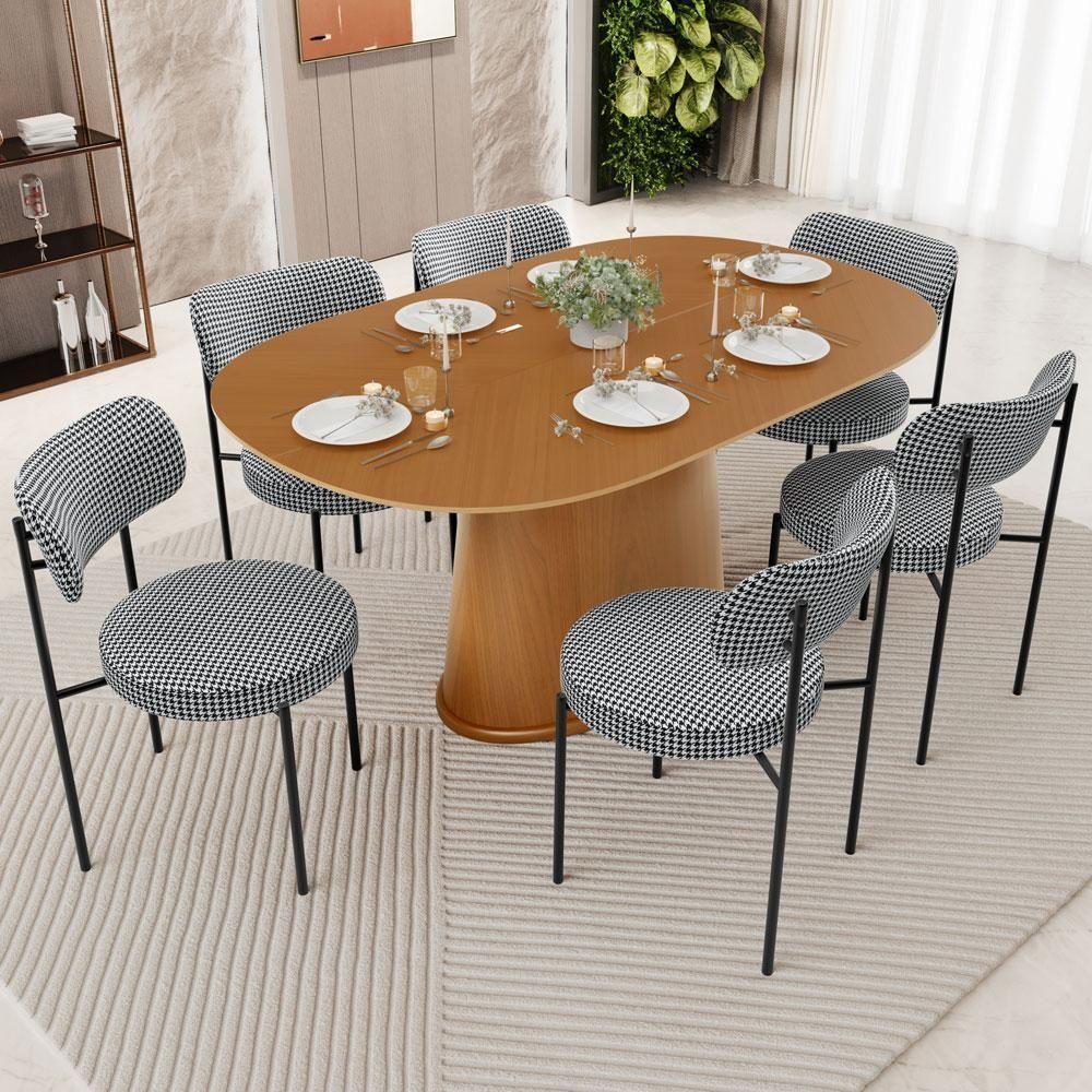 Mesa Para Sala De Jantar Valência Com 06 Cadeiras Sala De Jantar Louise L02 Pied Poule - Lyam Decor - 9