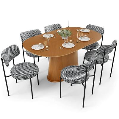 Mesa Valência 6 Lugares Tampo MDF com 6 Cadeiras Suede Pied Poule Marrom 180x100x78
