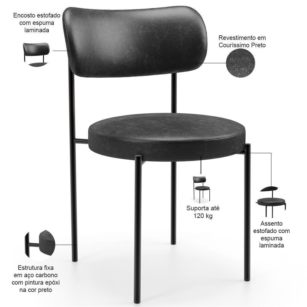 Mesa Para Sala De Jantar Valência Com 06 Cadeiras Sala De Jantar Louise L02 Couríssimo Preto - Lyam Decor - 7