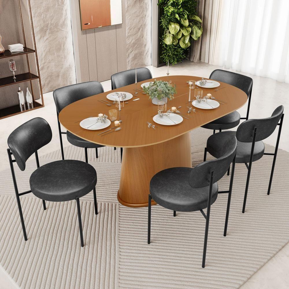 Mesa Para Sala De Jantar Valência Com 06 Cadeiras Sala De Jantar Louise L02 Couríssimo Preto - Lyam Decor - 9