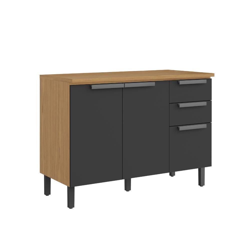 Armário Balcão Itatiaia Portas Gavetas Grafite New Porto - 1