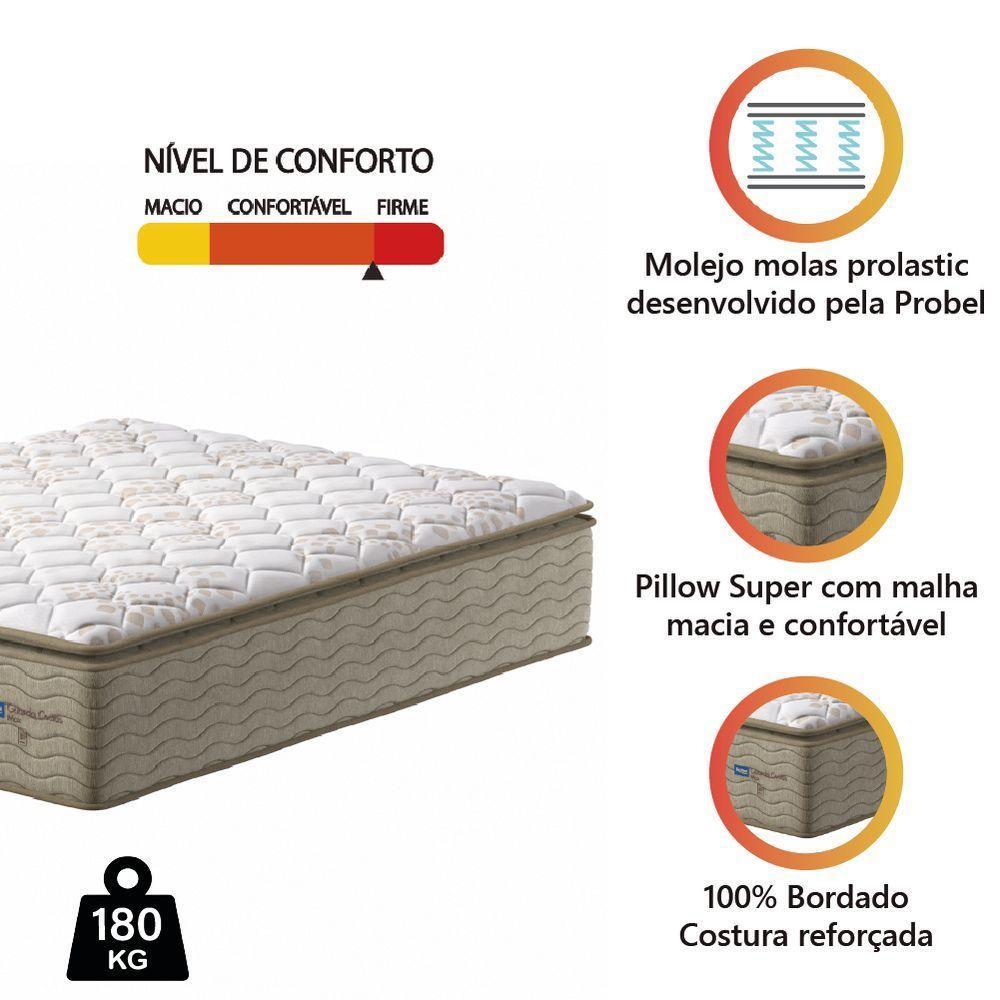 Colchão Casal King Molas Guarda Costas Max Com Pillow 193x203x40cm Bege/branco Probel Bege - 2