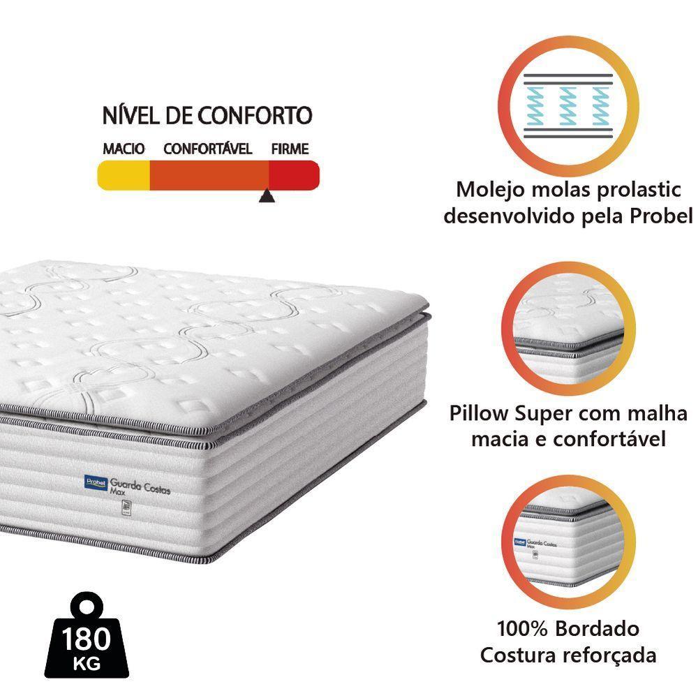 Colchão Casal King Molas Guarda Costas Max Com Pillow 193x203x40cm Branco/cinza Probel Cinza/bran - 2