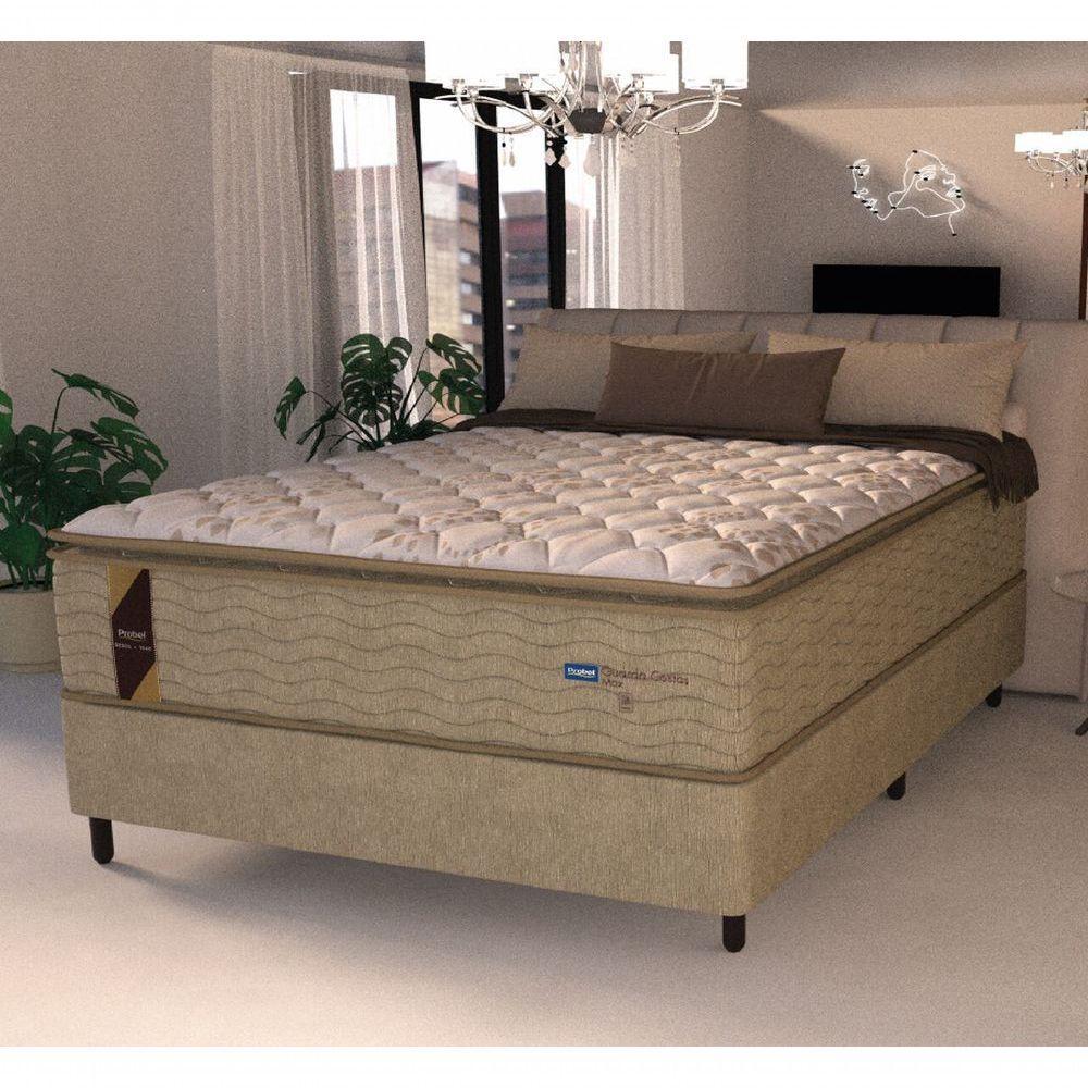 Cama Box Casal King Colchão Molas Guarda Costas Max Com Pillow 193x203x78cm Suede Bege/branco - 4