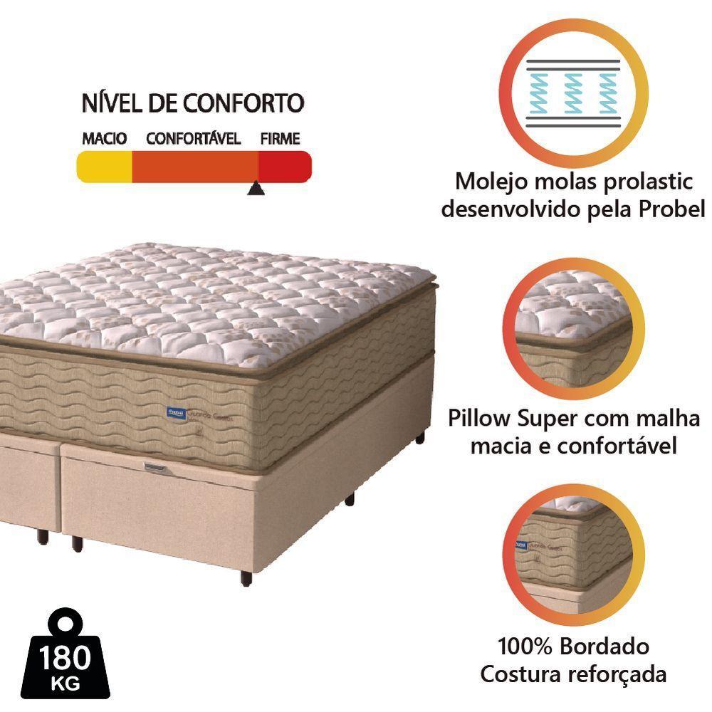 Cama Box Baú Casal King Colchão Molas Guarda Costas Max Com Pillow 193x203x81cm Suede Bege/branco - 2