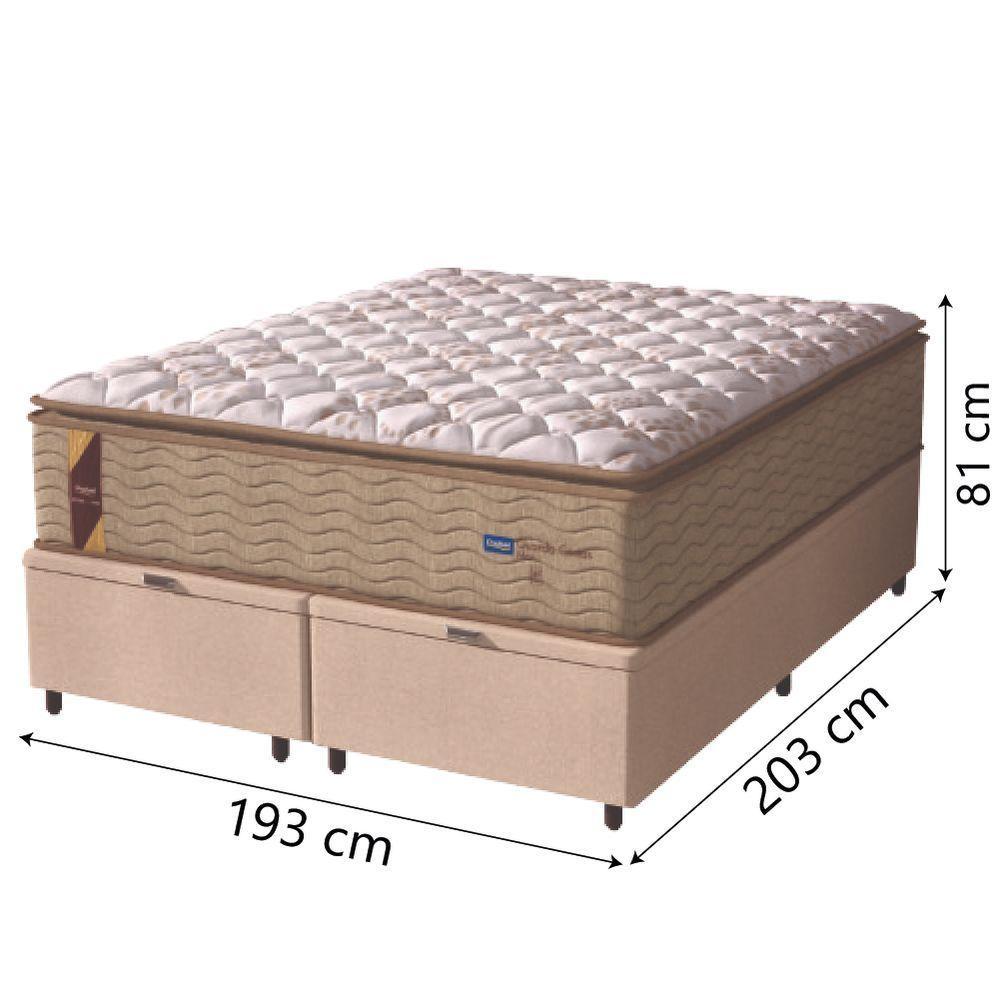Cama Box Baú Casal King Colchão Molas Guarda Costas Max Com Pillow 193x203x81cm Suede Bege/branco - 4