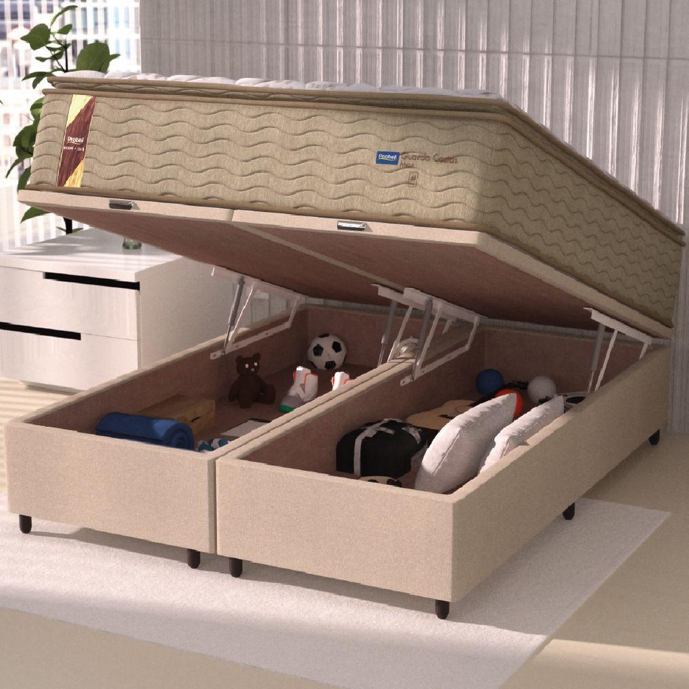 Cama Box Baú Casal King Colchão Molas Guarda Costas Max Com Pillow 193x203x81cm Suede Bege/branco - 5