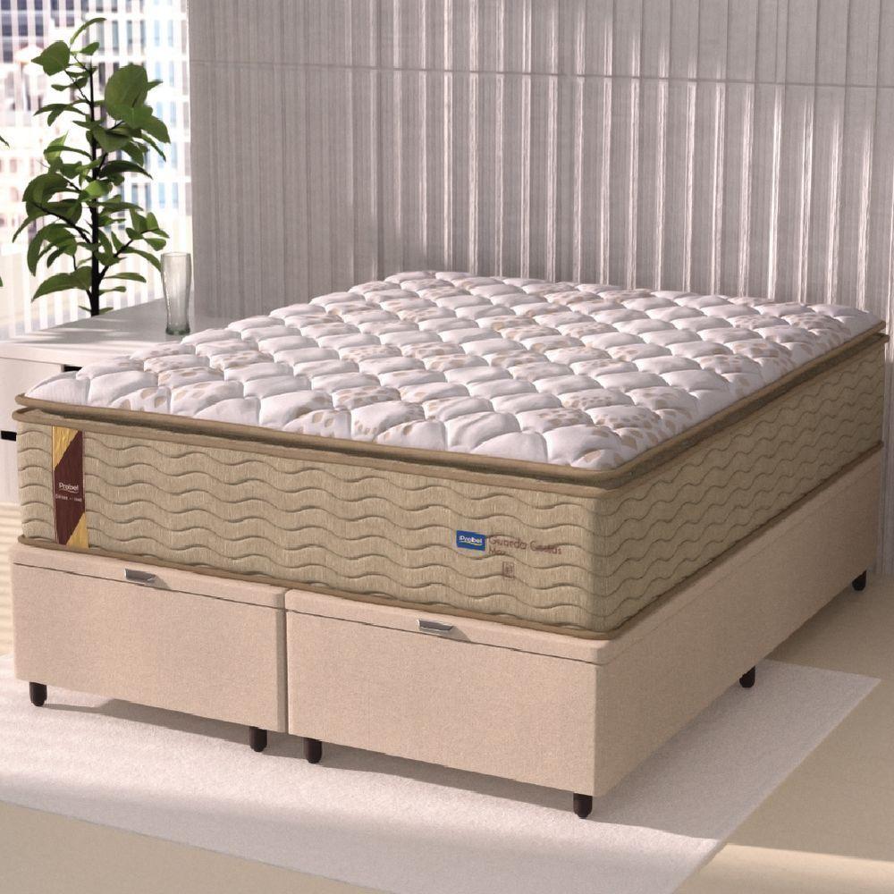 Cama Box Baú Casal King Colchão Molas Guarda Costas Max Com Pillow 193x203x81cm Suede Bege/branco - 6