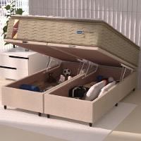 Cama Box Baú Casal King Colchão Molas Guarda Costas Max Com Pillow 193x203x81cm Suede Bege/branco - 5