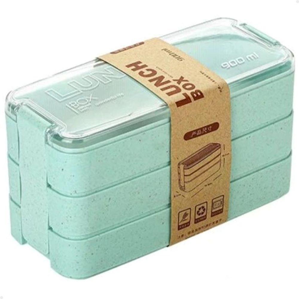 Marmita Fitness Lunch Box 900ml 3 Divisórias Pote Mantimento Bento 3 Em 1 Lorben - 1