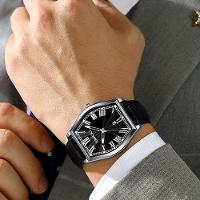 Relogio Analógico Masculino De Quartzo Design Criativo Tonneau à Prova D'água Preto - 2