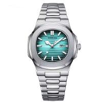 Relogio Analógico Masculino Quadrado Luminoso Em Aço Inoxidável Impermeavel Azul Claro - 1