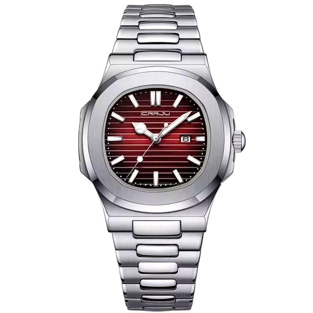 Relogio Analógico Masculino Quadrado Luminoso Em Aço Inoxidável Impermeavel Vermelho - 1