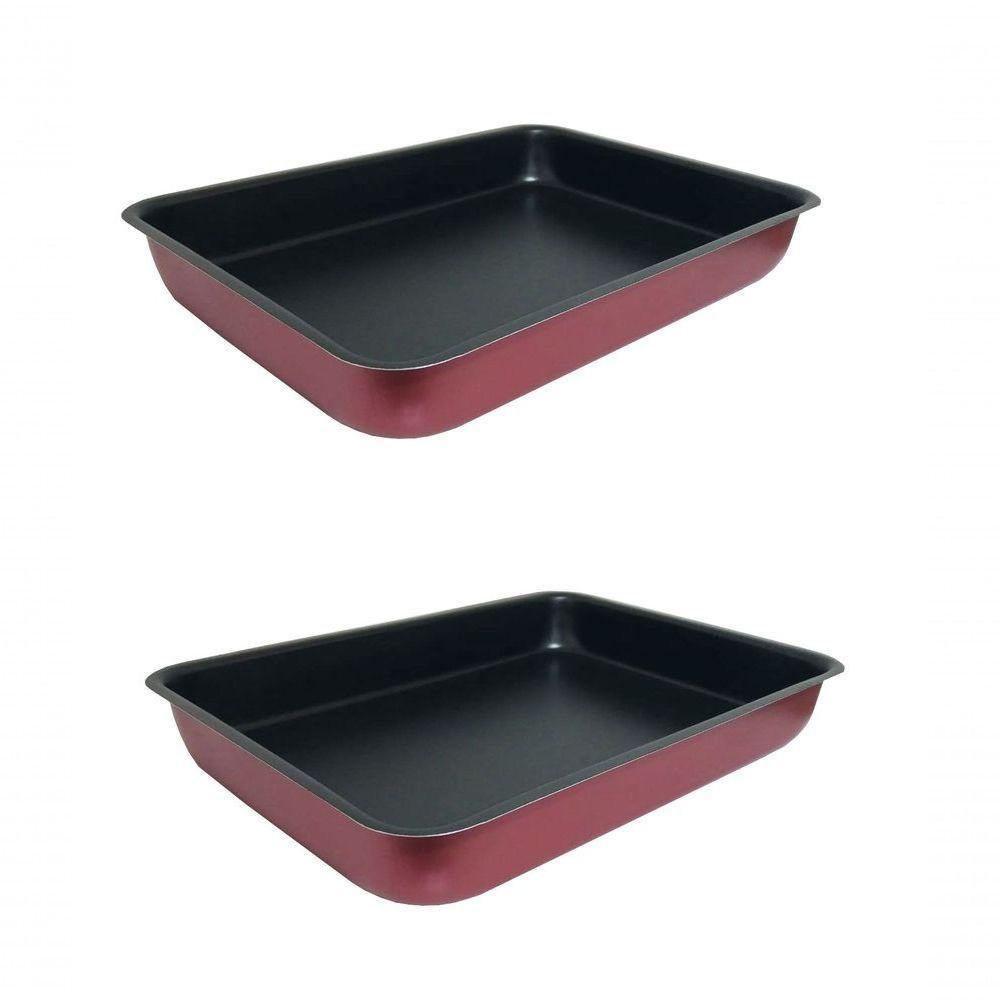 Kit 2 Assadeiras Antiaderente Retangular Alta Nº4 Cor Cereja - 1