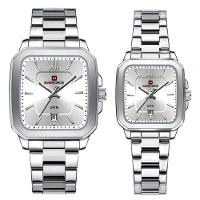 Conjunto De Relógio Casual Simples Quartzo Design Tonneau Impermeavel Casal Branco - 1