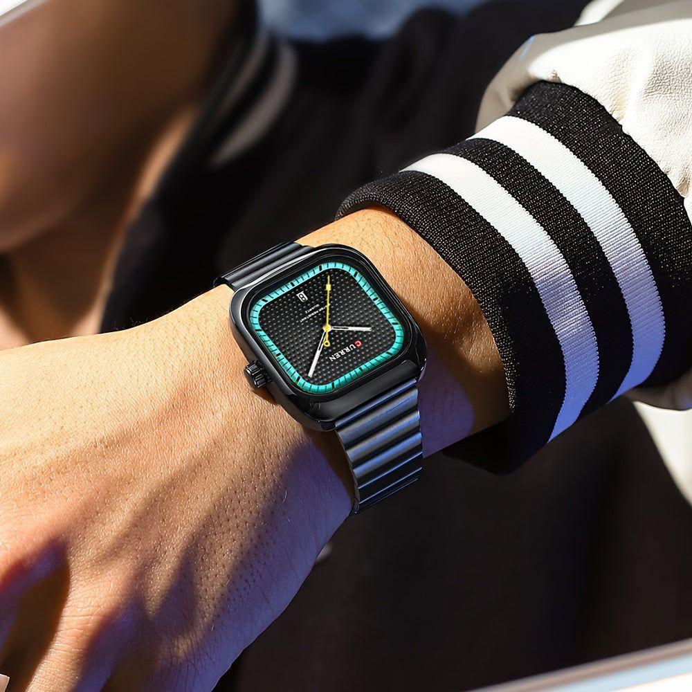 Relógio Quadrado Data Característica Pulseira De Aço Inoxidável à Prova D'água Verde - 4