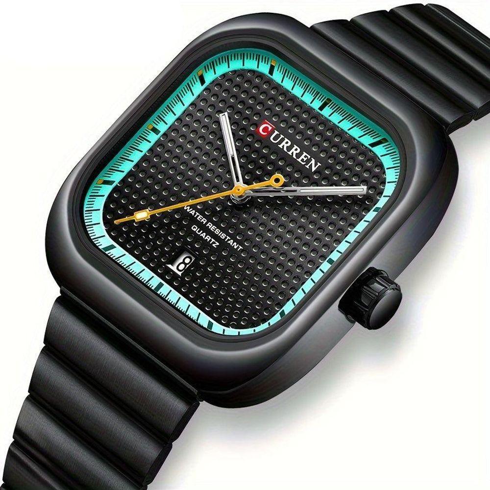 Relógio Quadrado Data Característica Pulseira De Aço Inoxidável à Prova D'água Verde - 5