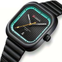 Relógio Quadrado Data Característica Pulseira De Aço Inoxidável à Prova D'água Verde - 5