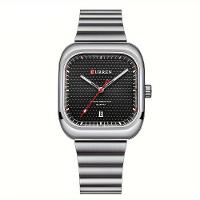 Relógio Quadrado Data Característica Pulseira De Aço Inoxidável à Prova D'água Prata - 1