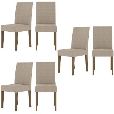 Kit De 6 Cadeiras Jade Com Tecido Em Suede Bordado Carvalho/fendi