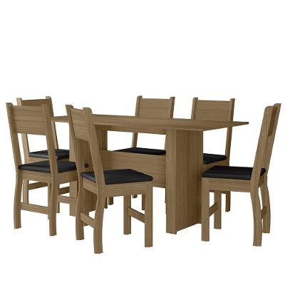 Kit Mesa De Jantar Milano 155x68 Cm Com 6 Cadeiras Milano Carvalho/preto Carvalho/preto