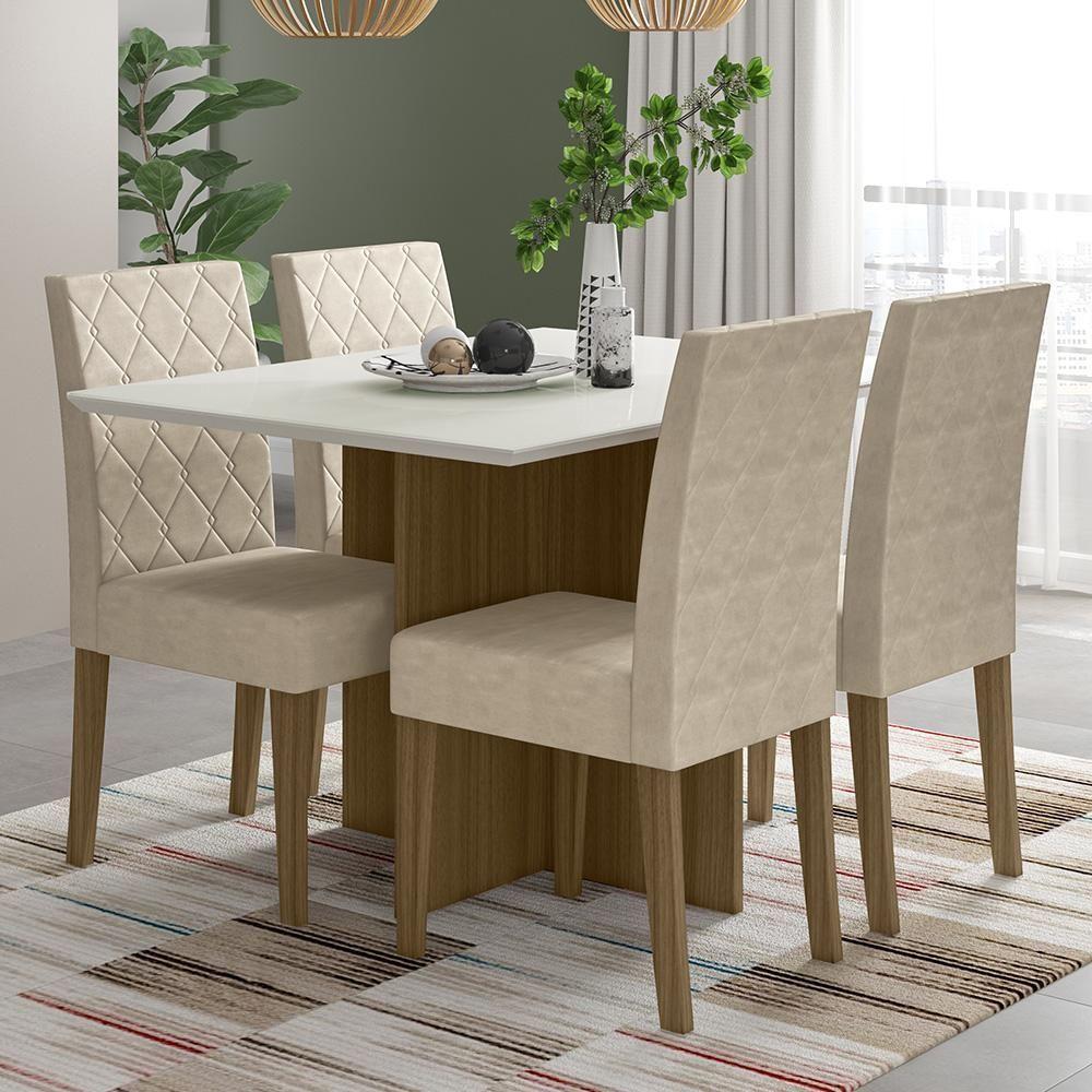 Kit Mesa De Jantar Helo Com Vidro 120x90 Com 4 Cadeiras Jade Carvalho/off White/fendi Carvalho/off White/fendi - 2