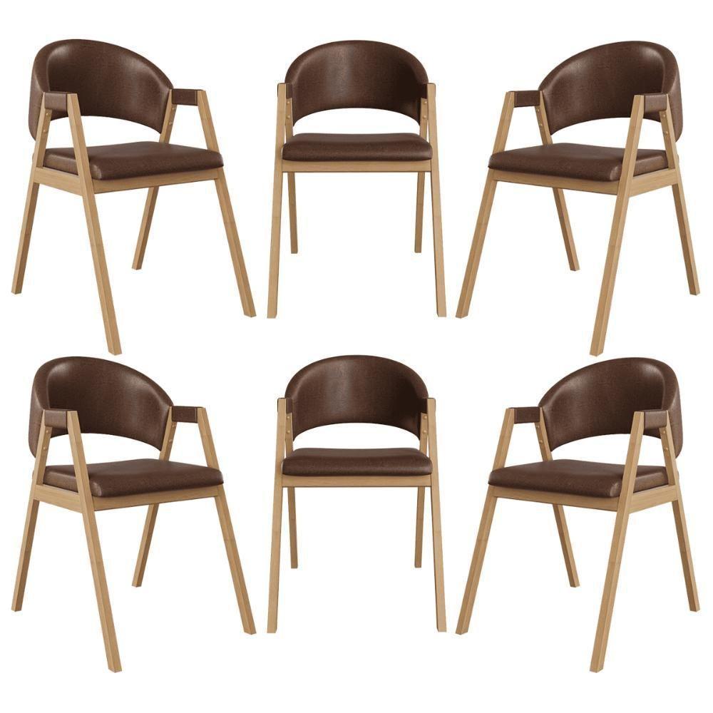 Kit 6 Cadeiras Mesa Jantar Suellen Versátil Reforçada Corino Marrom Escuro - 1