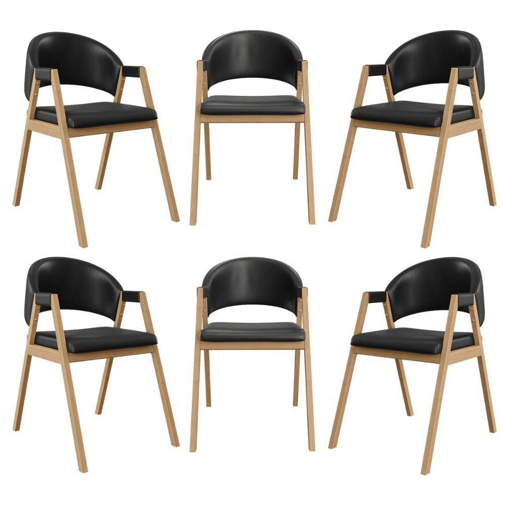 Kit 6 Cadeiras Mesa Jantar Suellen Versátil Reforçada Corino Preto - 1