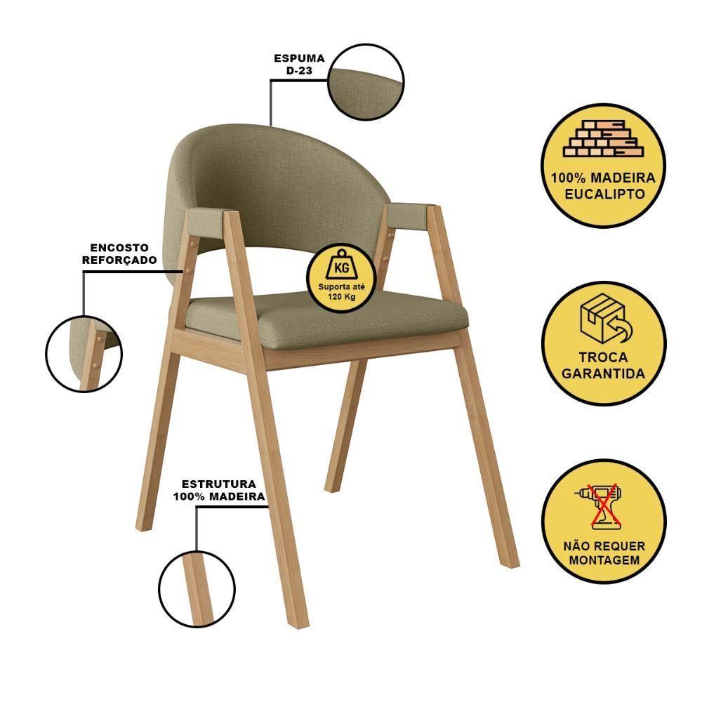 Kit 4 Cadeiras Mesa Jantar Suellen Versátil Reforçada Linho Bege - 6