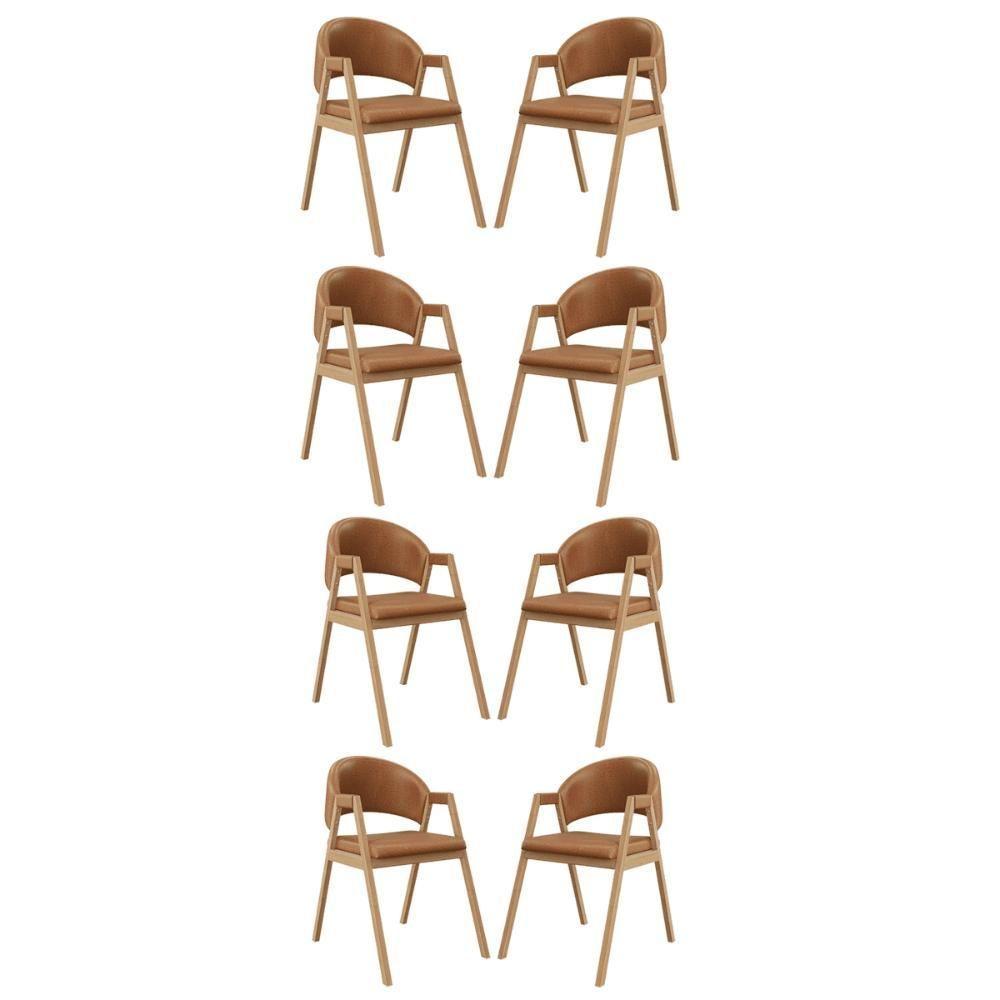 Kit 8 Cadeiras Suellen Luxo Reforçada Mesa De Jantar Courino Marrom Claro - 1
