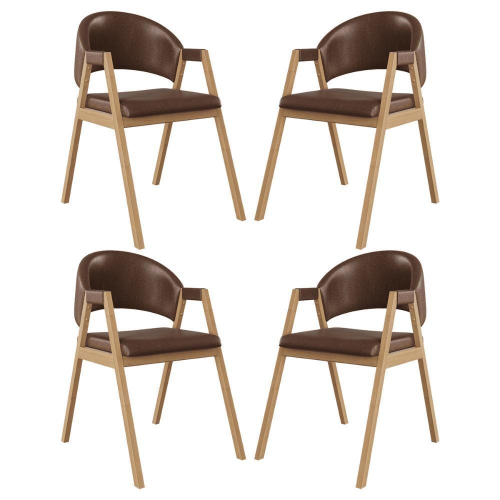 Kit 4 Cadeiras Para Mesa De Jantar Moderna Courino Balaqui Marrom Escuro - 1
