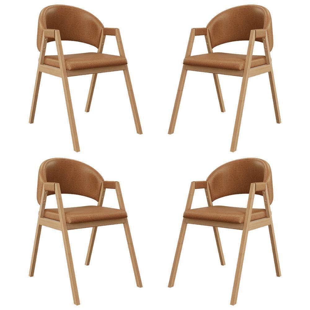 Kit 4 Cadeiras Mesa Jantar Suellen Versátil Reforçada Corino Marrom Claro - 1