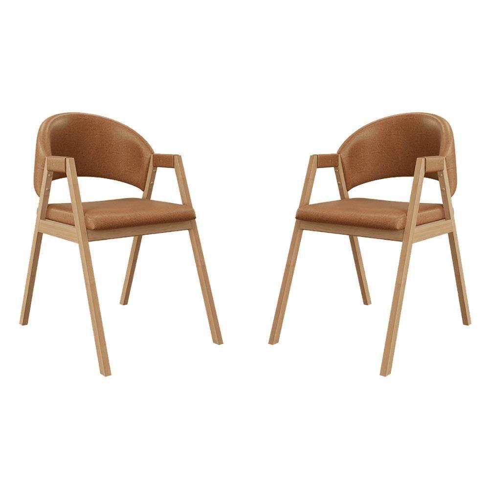 Kit 2 Cadeiras Mesa Jantar Suellen Versátil Reforçada Corino Marrom Claro - 1