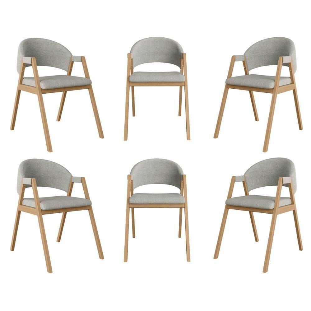 Kit 6 Cadeiras Mesa Jantar Suellen Versátil Reforçada Linho Cinza Claro - 1