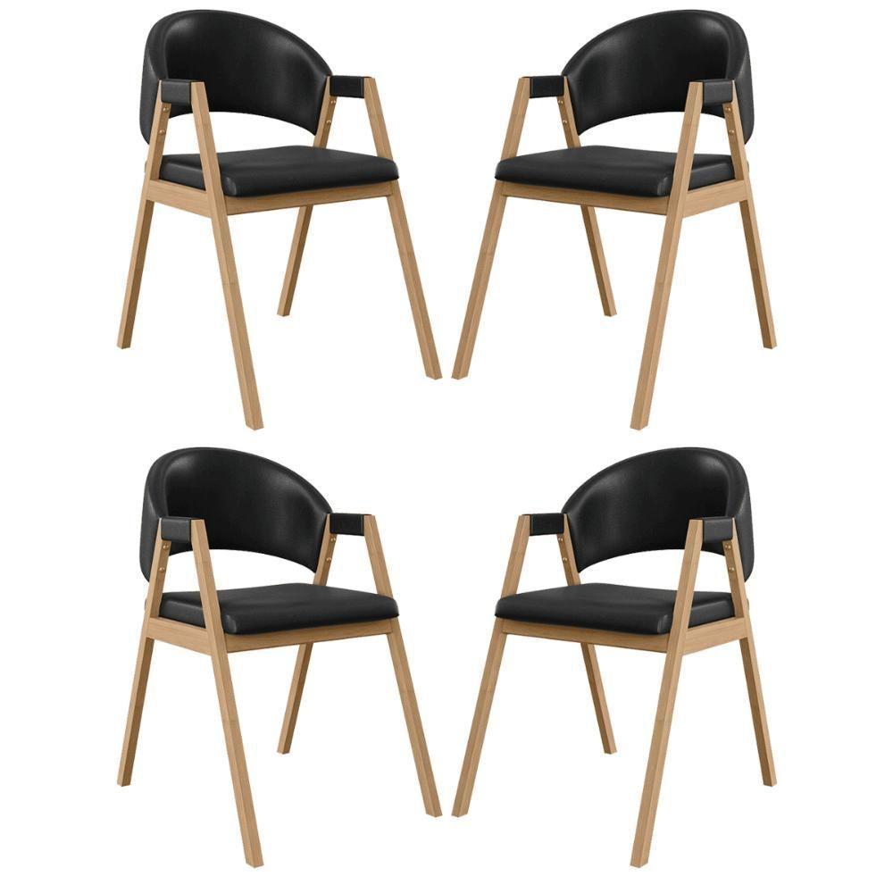 Kit 4 Cadeiras Suellen Luxo Reforçada Mesa De Jantar Courino Preto - 1