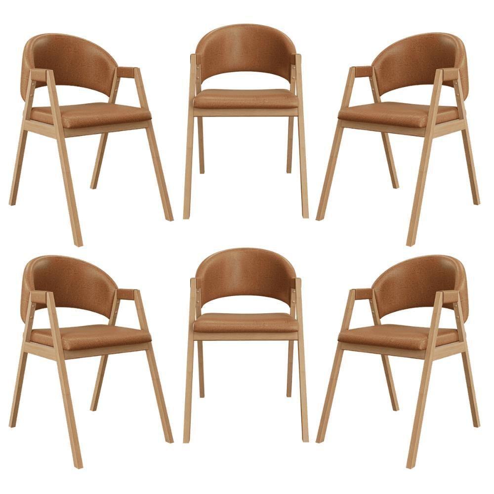 Kit 6 Cadeiras Suellen Luxo Reforçada Mesa De Jantar Courino Marrom Claro - 1