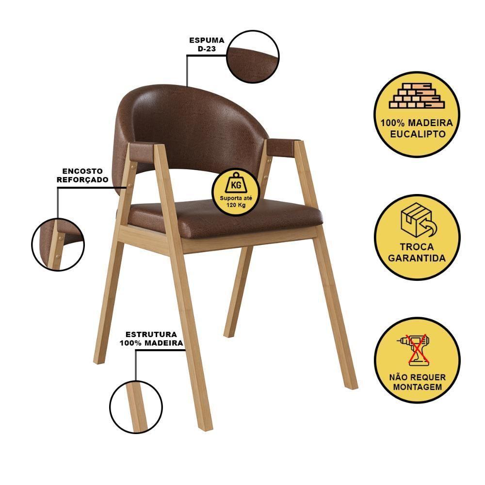 Kit 6 Cadeiras Suellen Luxo Reforçada Mesa De Jantar Courino Marrom Escuro - 6