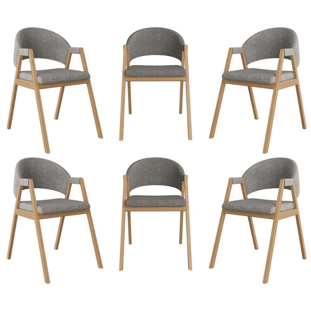 Kit 6 Cadeiras Suellen Luxo Reforçada Mesa De Jantar Linho Grafite - 1