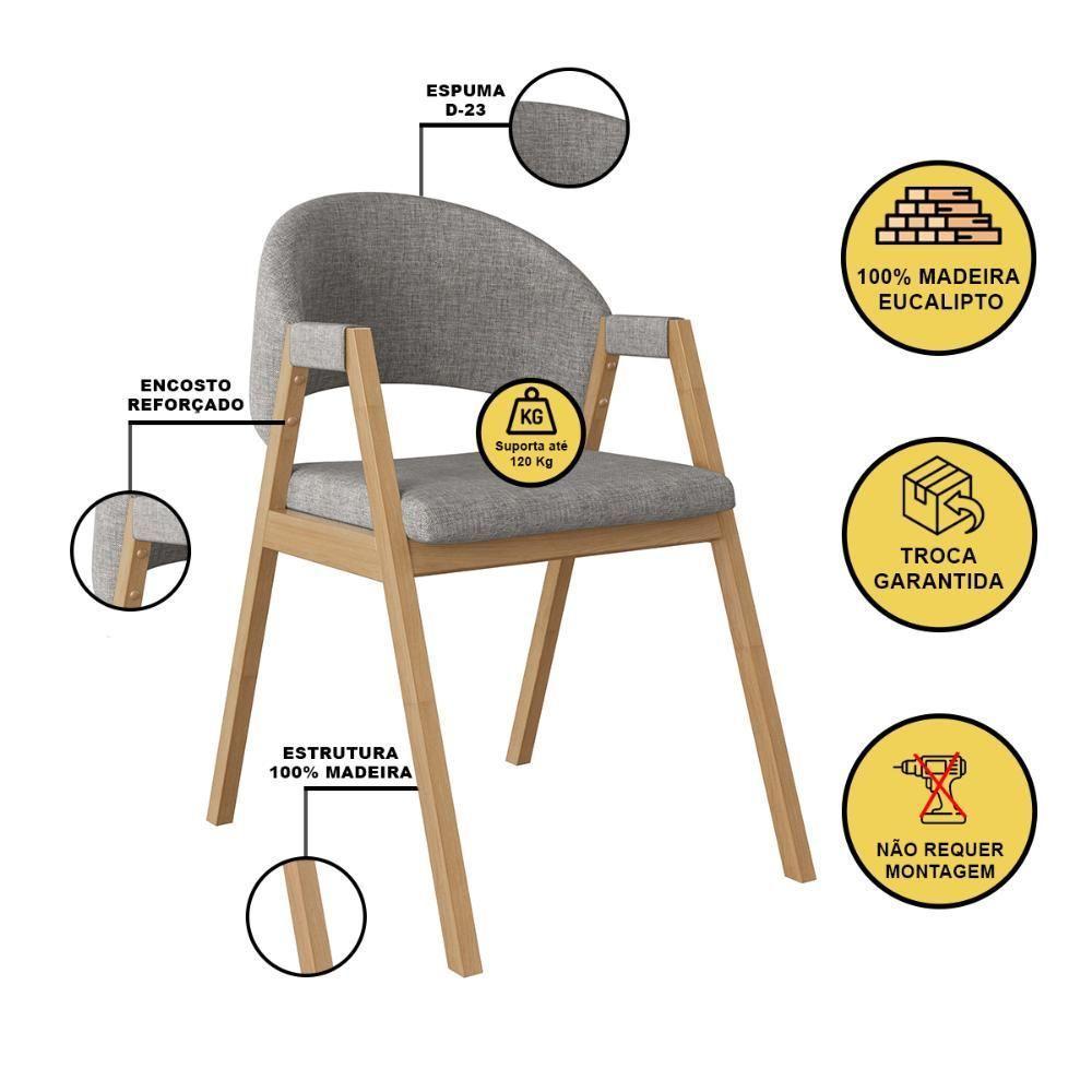 Kit 6 Cadeiras Suellen Luxo Reforçada Mesa De Jantar Linho Grafite - 6