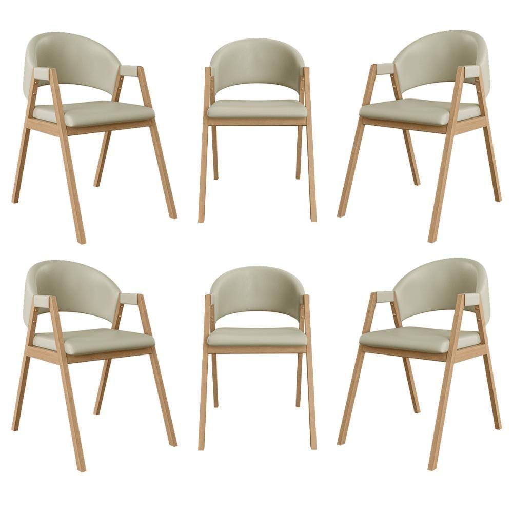 Kit 6 Cadeiras Suellen Luxo Reforçada Mesa De Jantar Courino Bege - 1