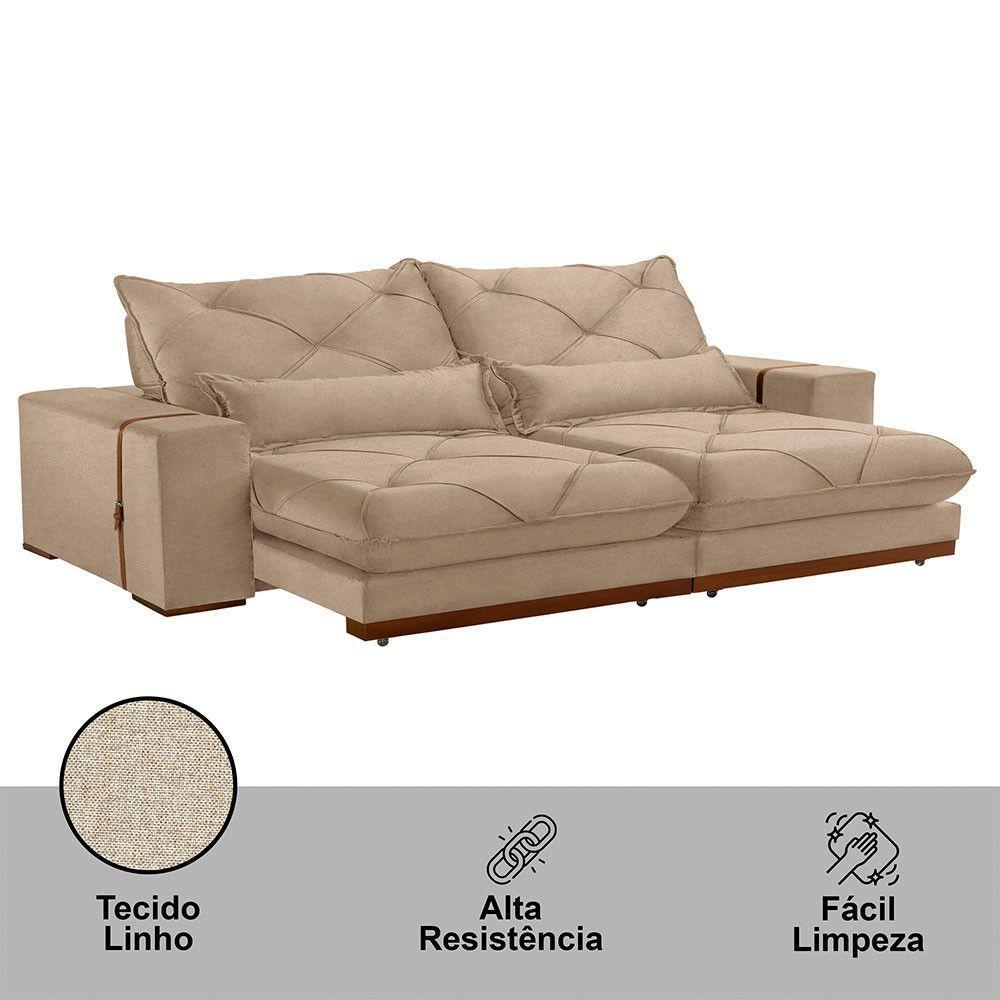 Sofá Turim Linho 02 Módulos De 120cm B25cm Meu Sofá Online A226 Linho Bege - 3